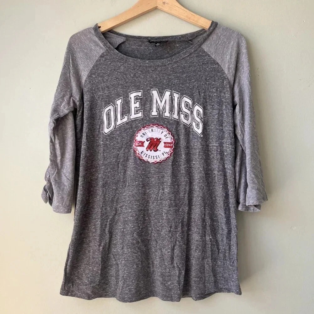 Gameday Couture Ole Miss Grey 3/4 Sleeve T-Shirt Medium